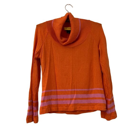 St John Orange Pink Striped Cowl Neck Santana Knit Wool Sweater Size Small - Picture 1 of 6